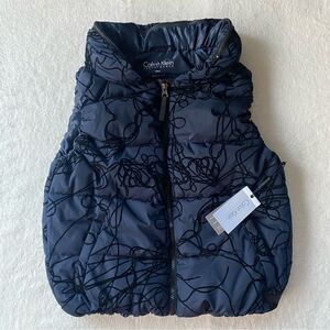 Calvin Klein Puffer Vest Navy Black Hideaway Hood Size Small